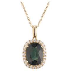 Peter Suchy GIA Certified 2.64 Carat Sapphire Diamond Halo Pendant Necklace