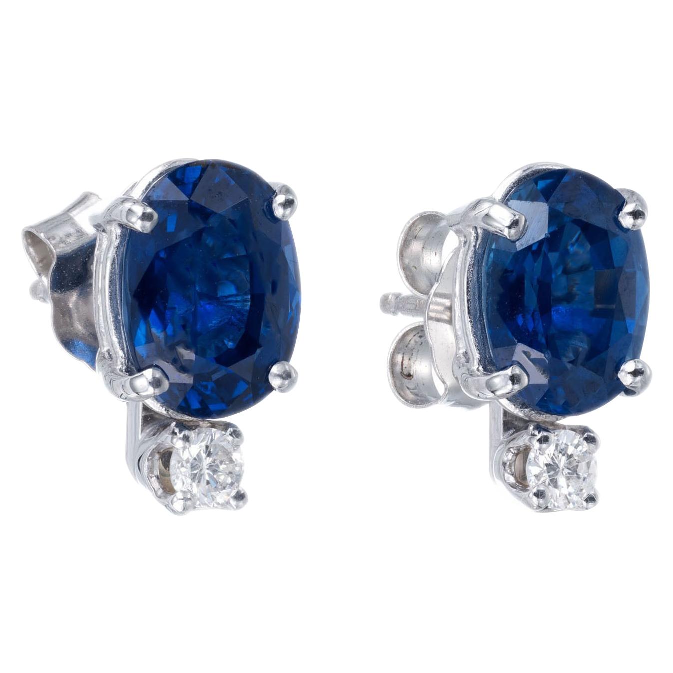 Peter Suchy GIA Certified 2.71 Carat Blue Sapphire Diamond White Gold Earrings