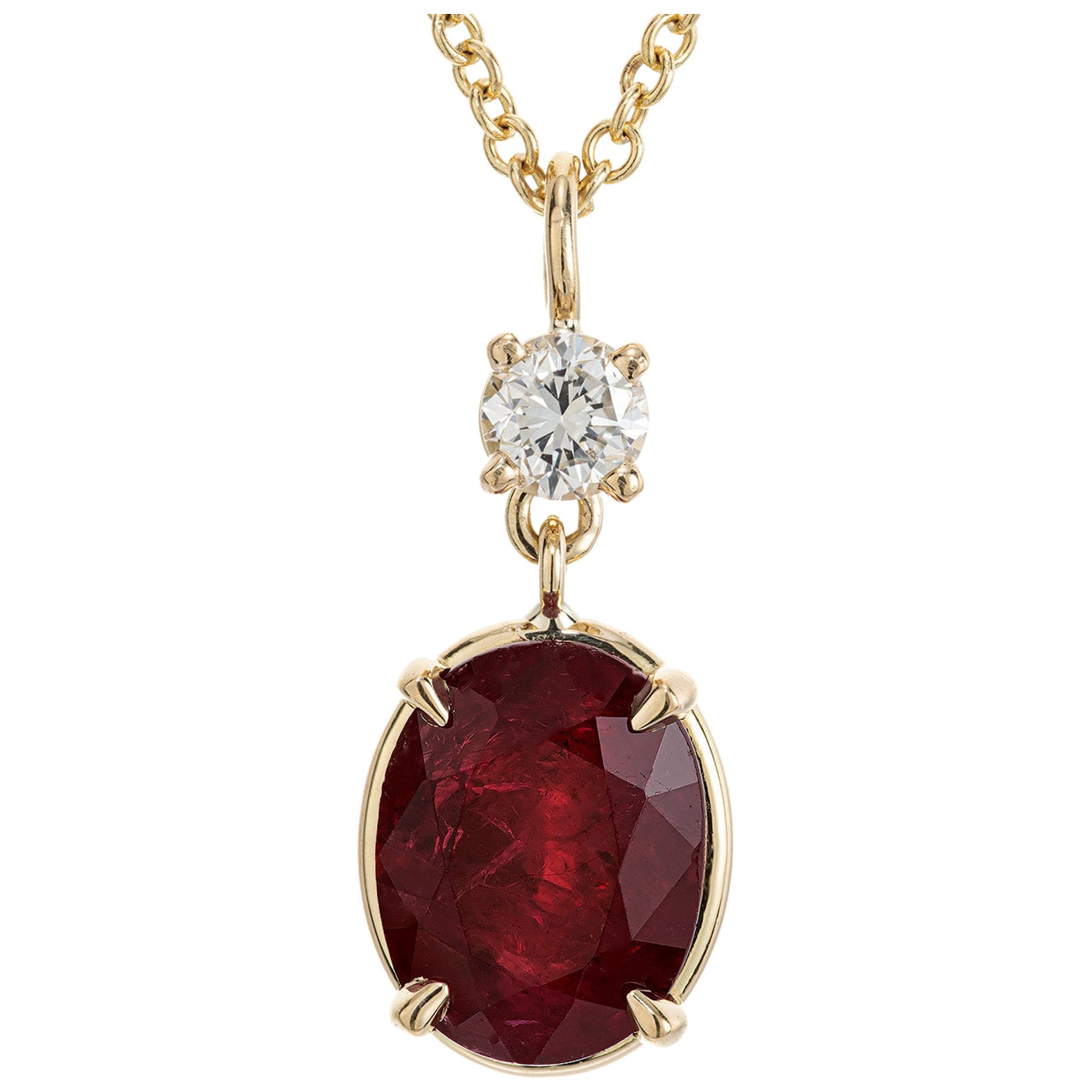 Gelbgold-Halskette mit GIA-zertifiziertem 2,72 Karat Rubin-Diamant-Anhänger von Peter Suchy im Angebot