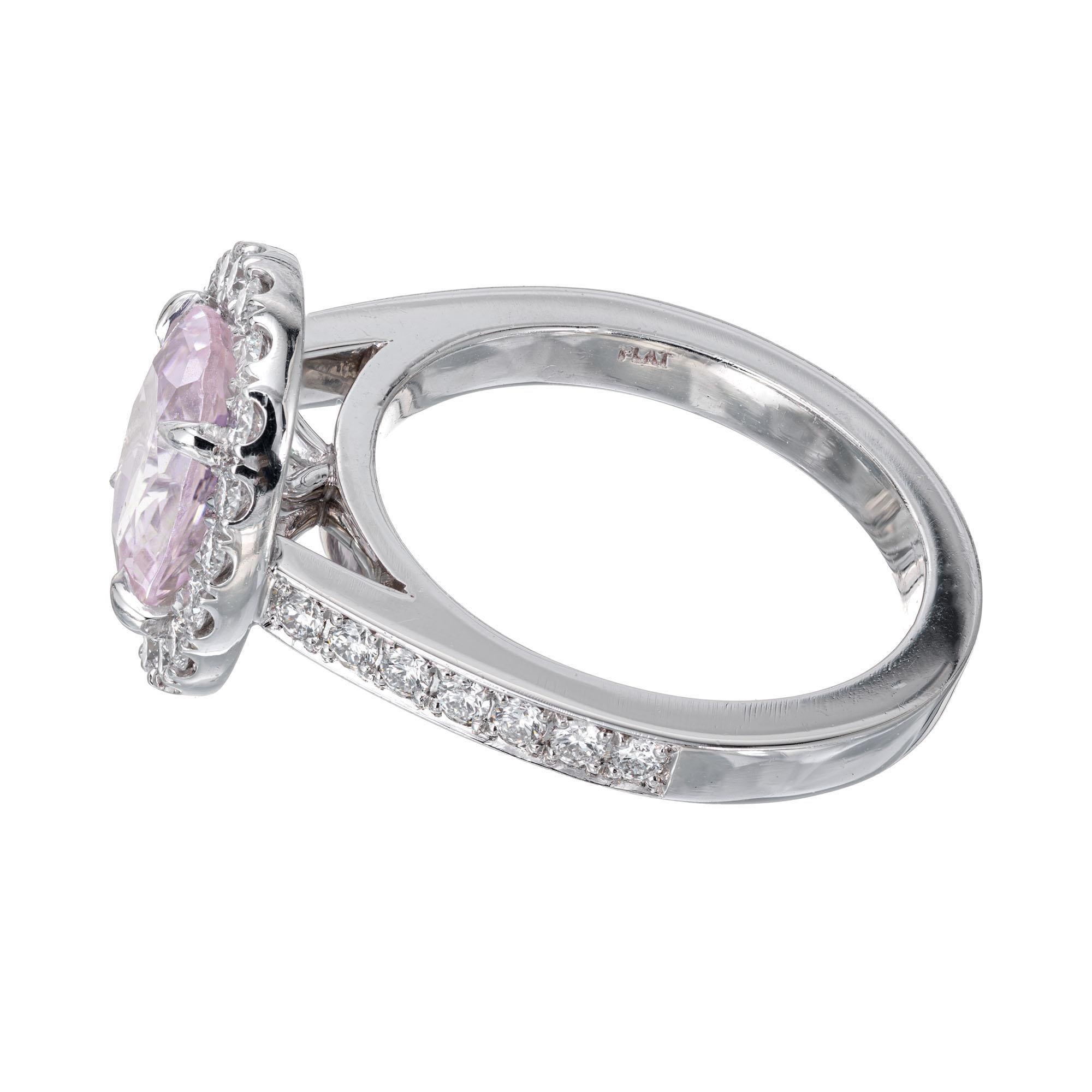 Women's Peter Suchy GIA 2.74 Carat Oval Pink Sapphire Diamond Halo Platinum Ring For Sale