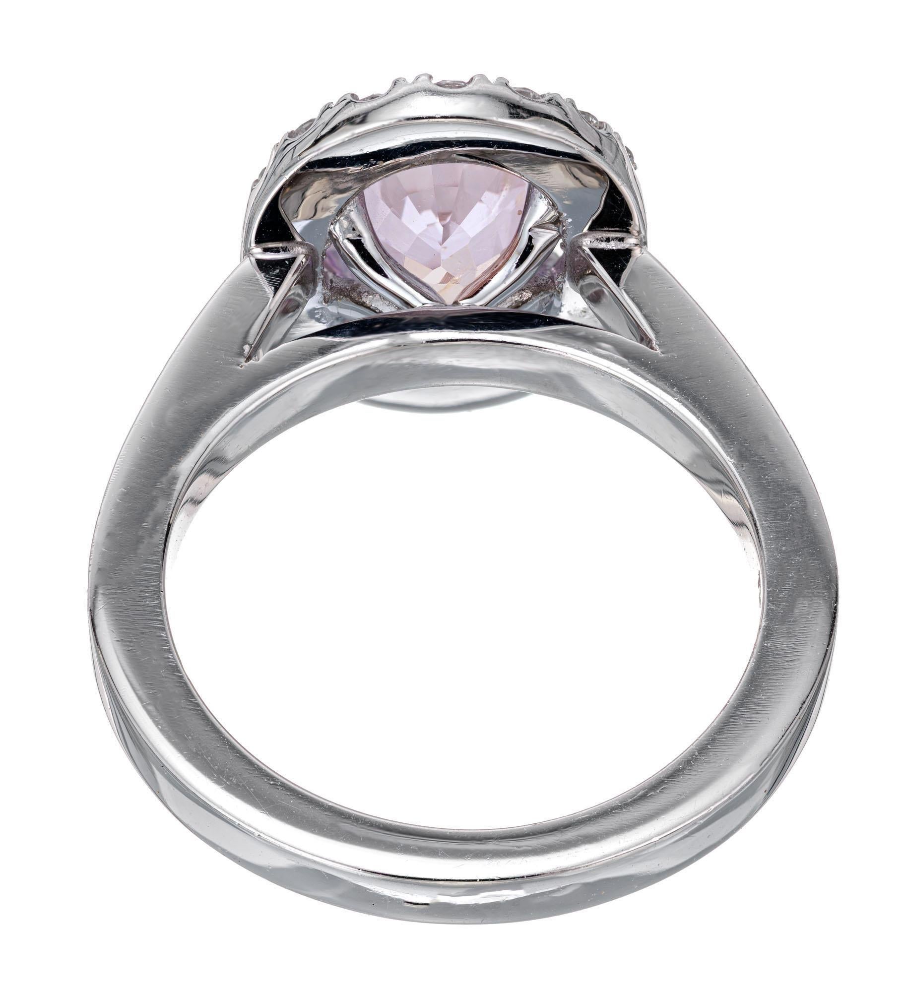 Peter Suchy GIA 2.74 Carat Oval Pink Sapphire Diamond Halo Platinum Ring For Sale 2