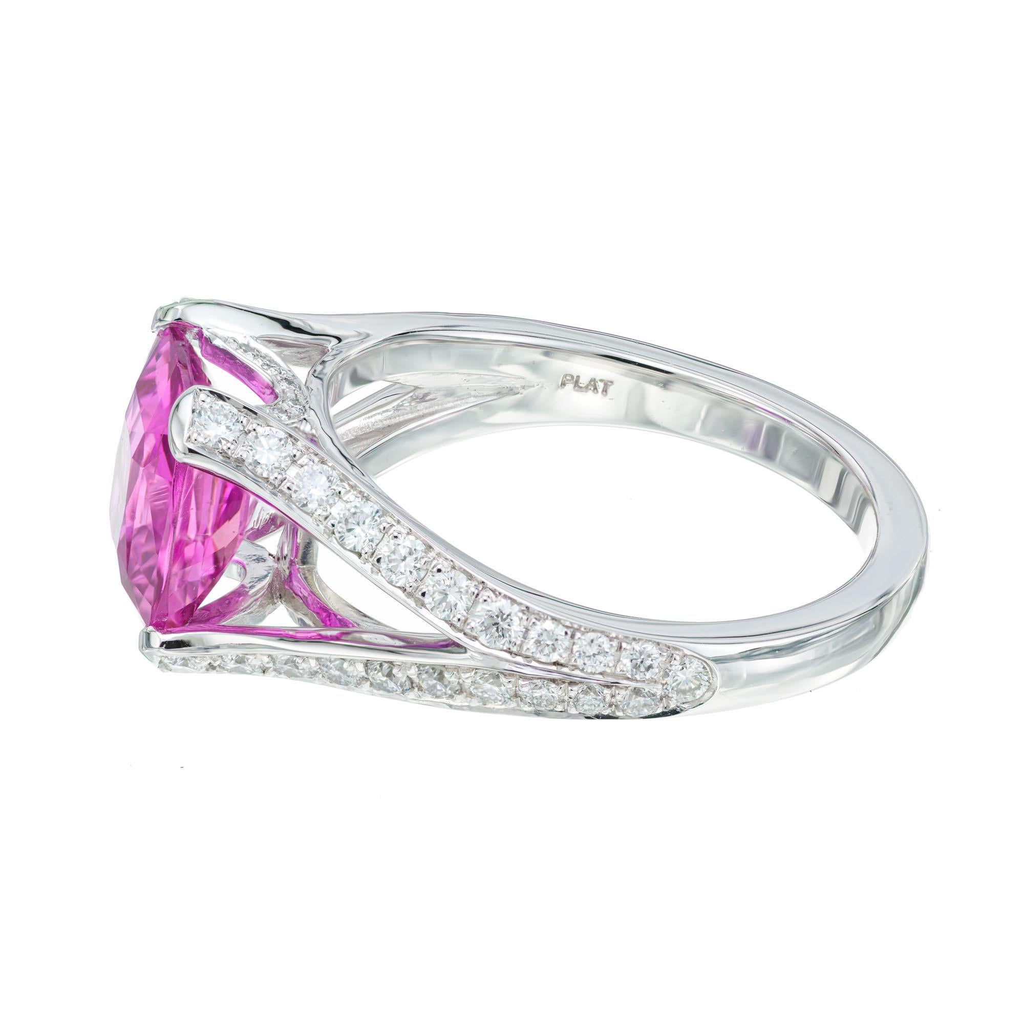 Peter Suchy GIA 2.76 Carat Cushion Cut Sapphire Diamond Platinum Engagement Ring For Sale 1