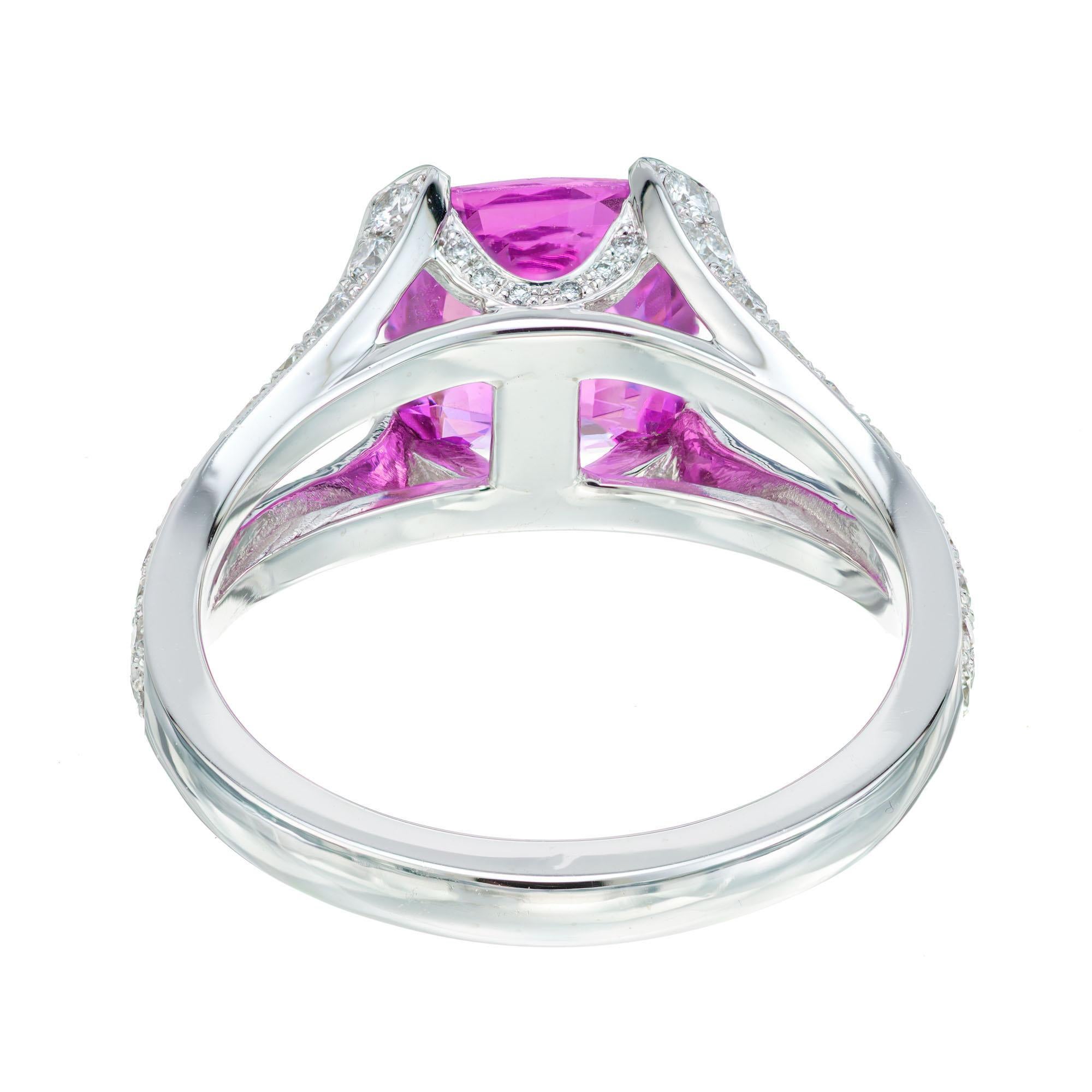 Peter Suchy GIA 2.76 Carat Cushion Cut Sapphire Diamond Platinum Engagement Ring For Sale 2