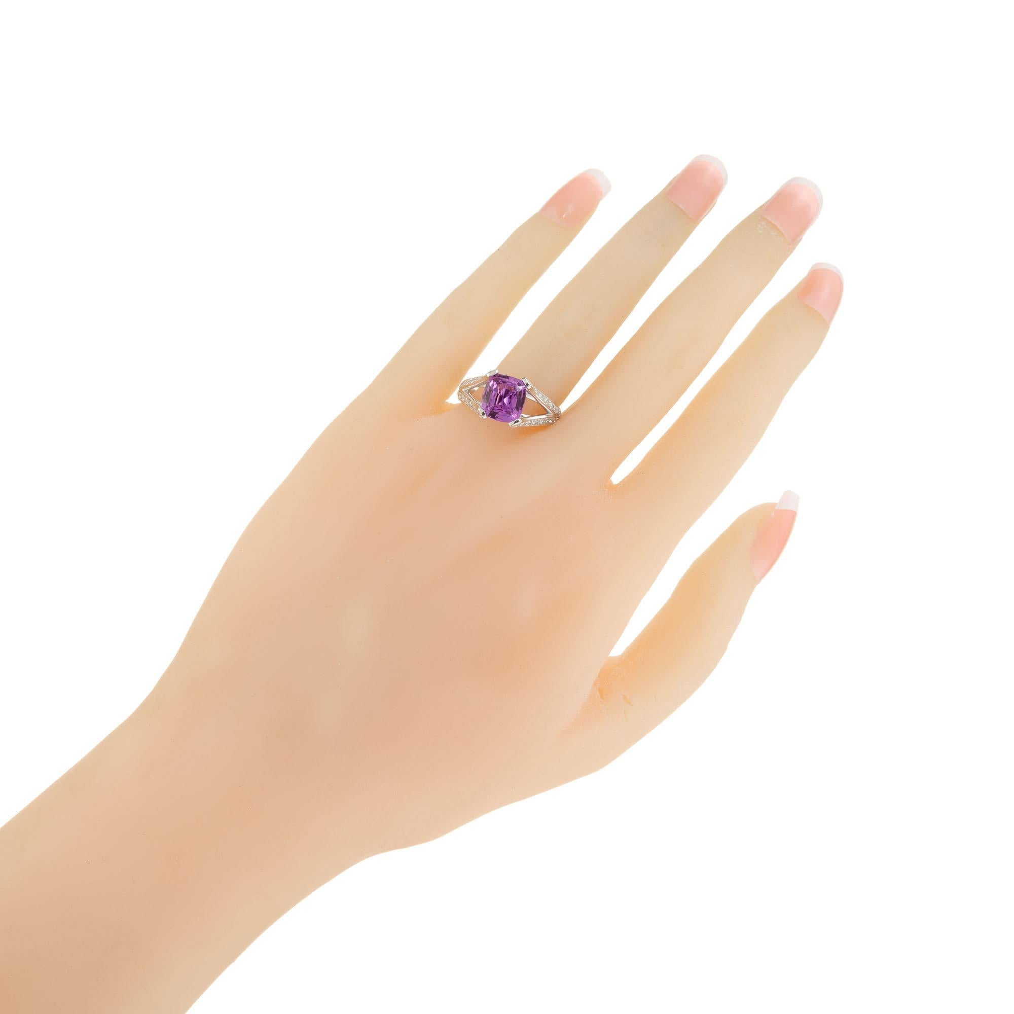 Peter Suchy GIA 2.76 Carat Cushion Cut Sapphire Diamond Platinum Engagement Ring For Sale 4