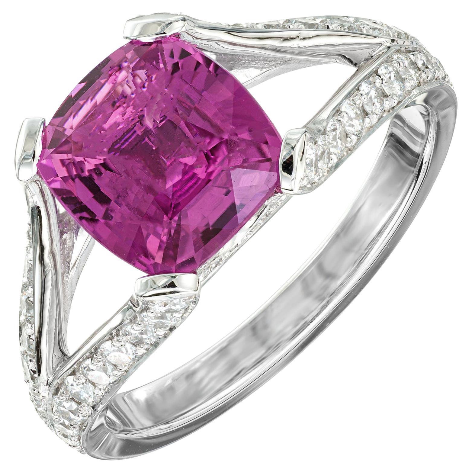 Peter Suchy GIA 2.76 Carat Cushion Cut Sapphire Diamond Platinum Engagement Ring For Sale