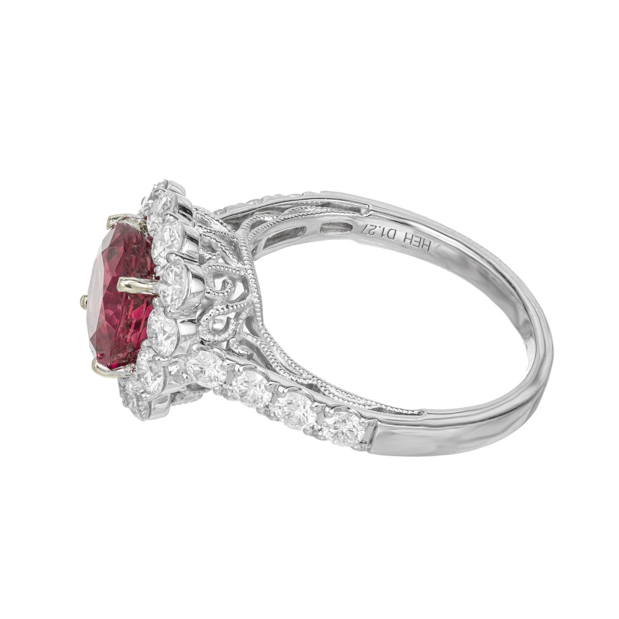 Women's Peter Suchy Gia Certified 2.76 Cart Ruby Diamond White Gold Engagement Ring For Sale