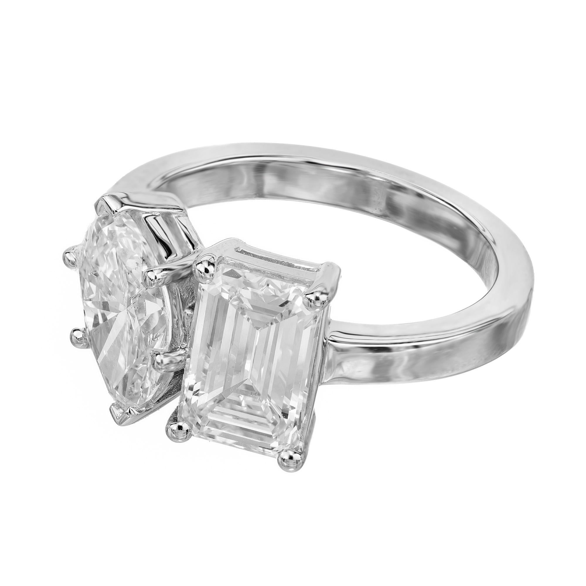 Emerald Cut Peter Suchy GIA Certified 2.82 Carat Diamond Toi et Moi Platinum Engagement Ring For Sale