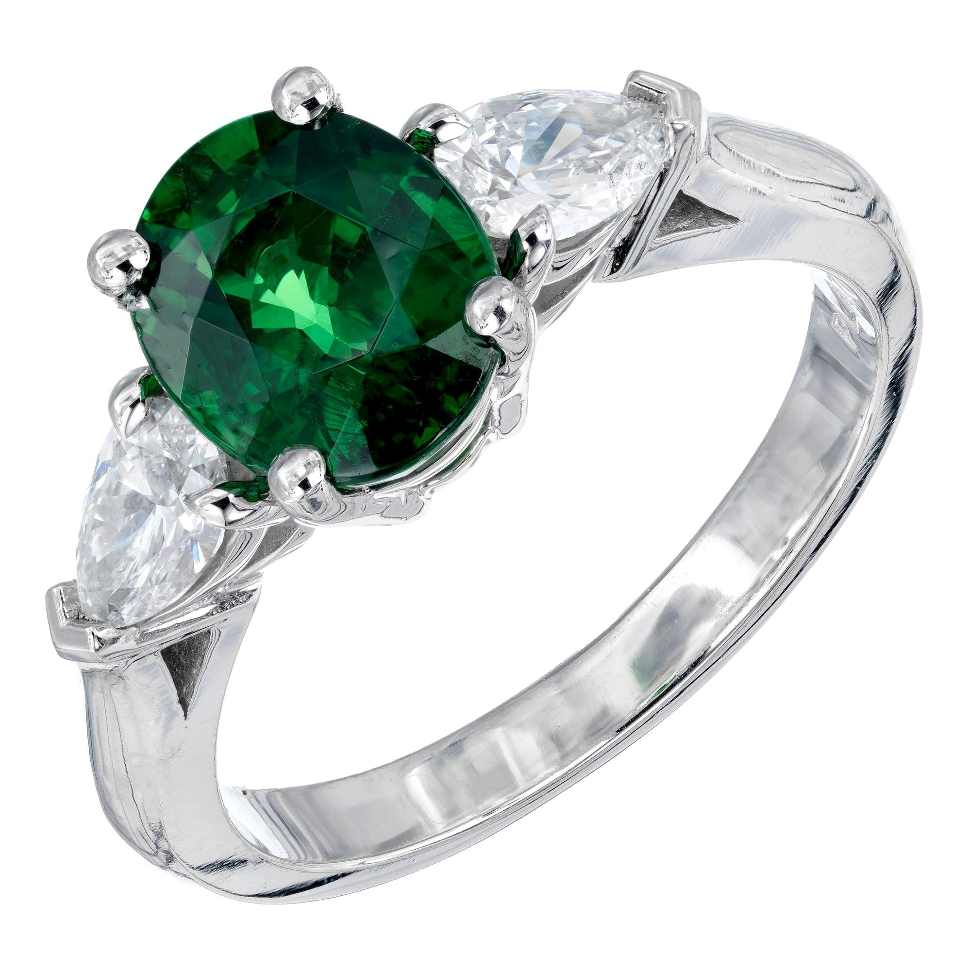 Peter Suchy GIA Certified 2.82 Carat Tsavorite Diamond Platinum Engagement Ring For Sale