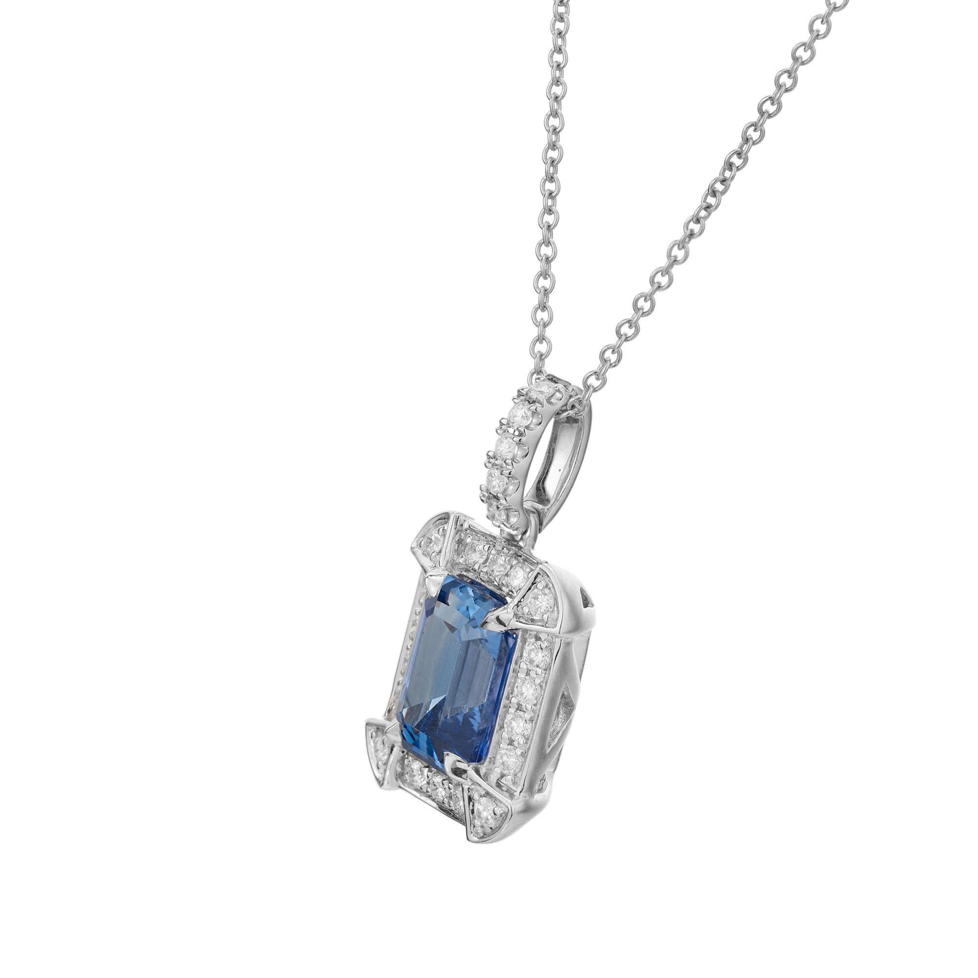 Octagon Cut Peter Suchy GIA Certified 2.85 Carat Sapphire Diamond 14k Gold Pendant Necklace For Sale