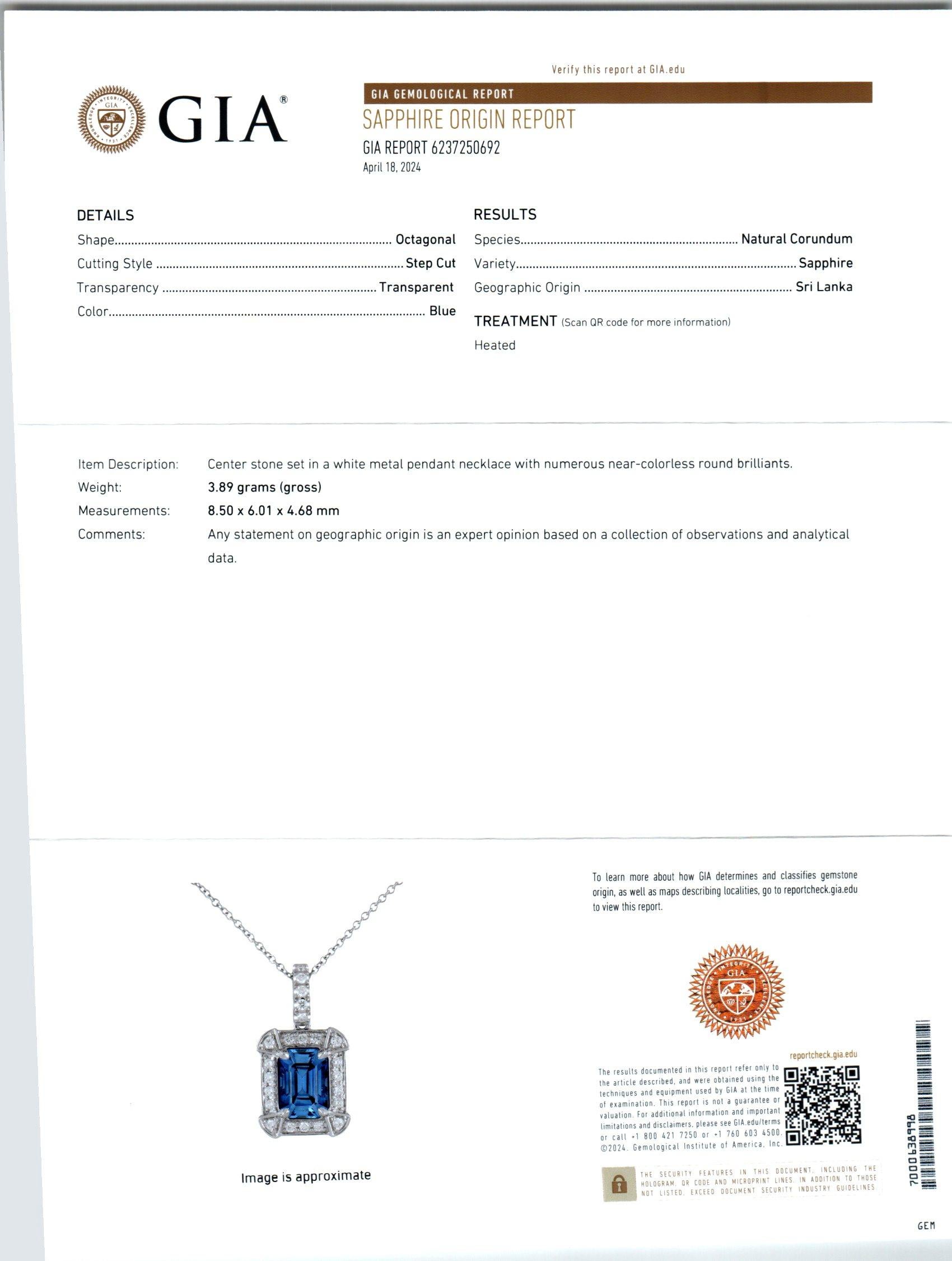 Women's Peter Suchy GIA Certified 2.85 Carat Sapphire Diamond 14k Gold Pendant Necklace For Sale