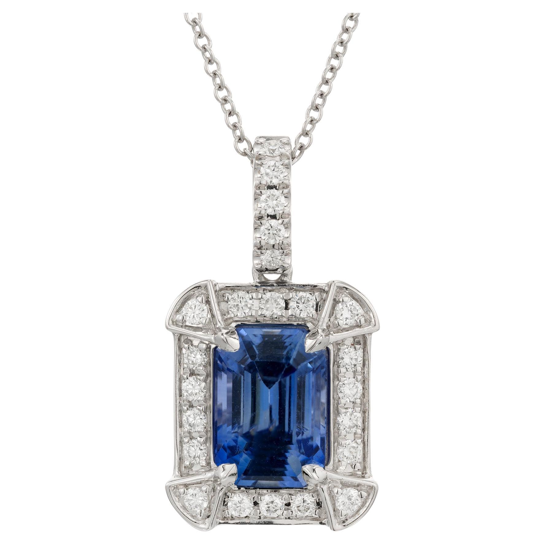 Peter Suchy GIA Certified 2.85 Carat Sapphire Diamond 14k Gold Pendant Necklace