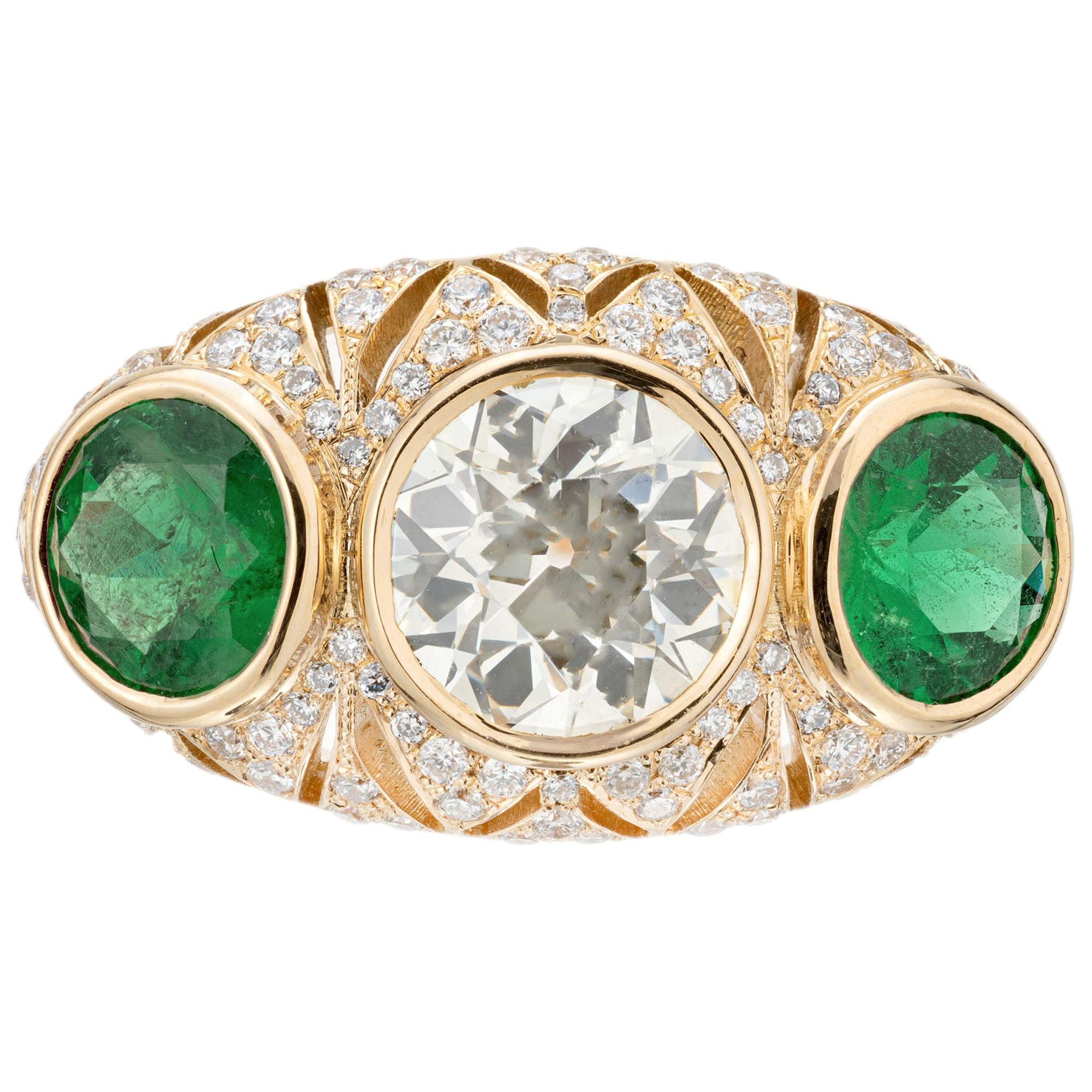 Peter Suchy GIA 2.87 Carat Diamond Emerald Gold Three-Stone Engagement Ring