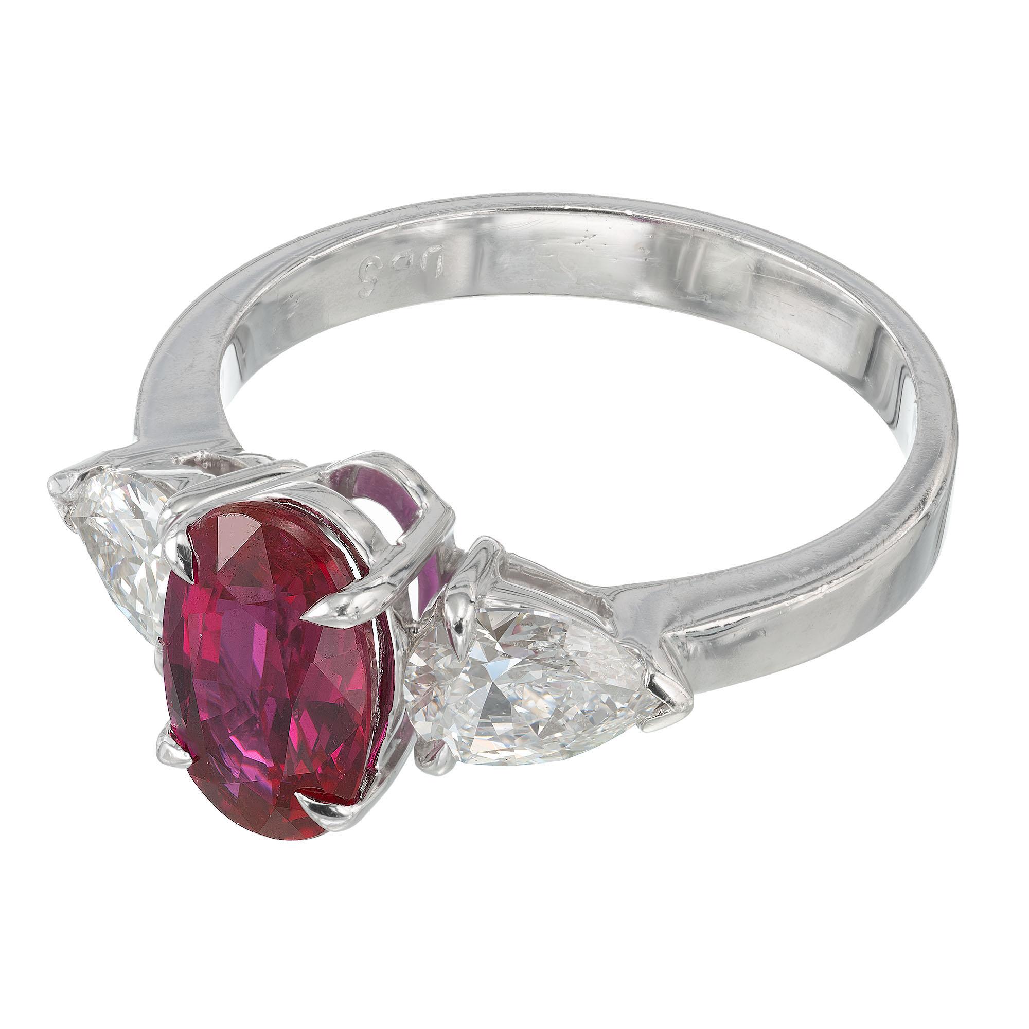 Peter Suchy GIA Certified 2.95 Carat Ruby Diamond Platinum Engagement Ring In Excellent Condition For Sale In Stamford, CT