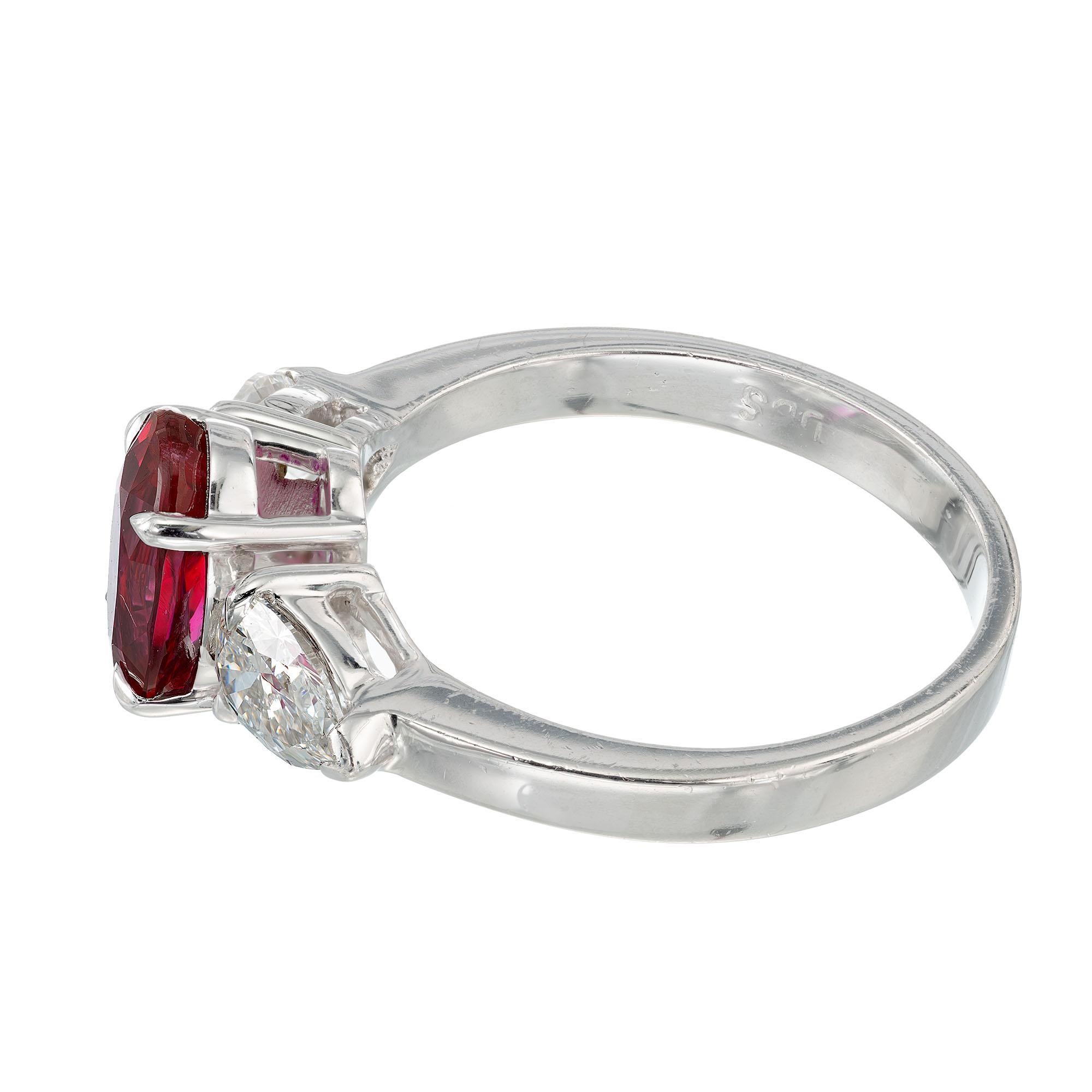 Women's Peter Suchy GIA Certified 2.95 Carat Ruby Diamond Platinum Engagement Ring For Sale