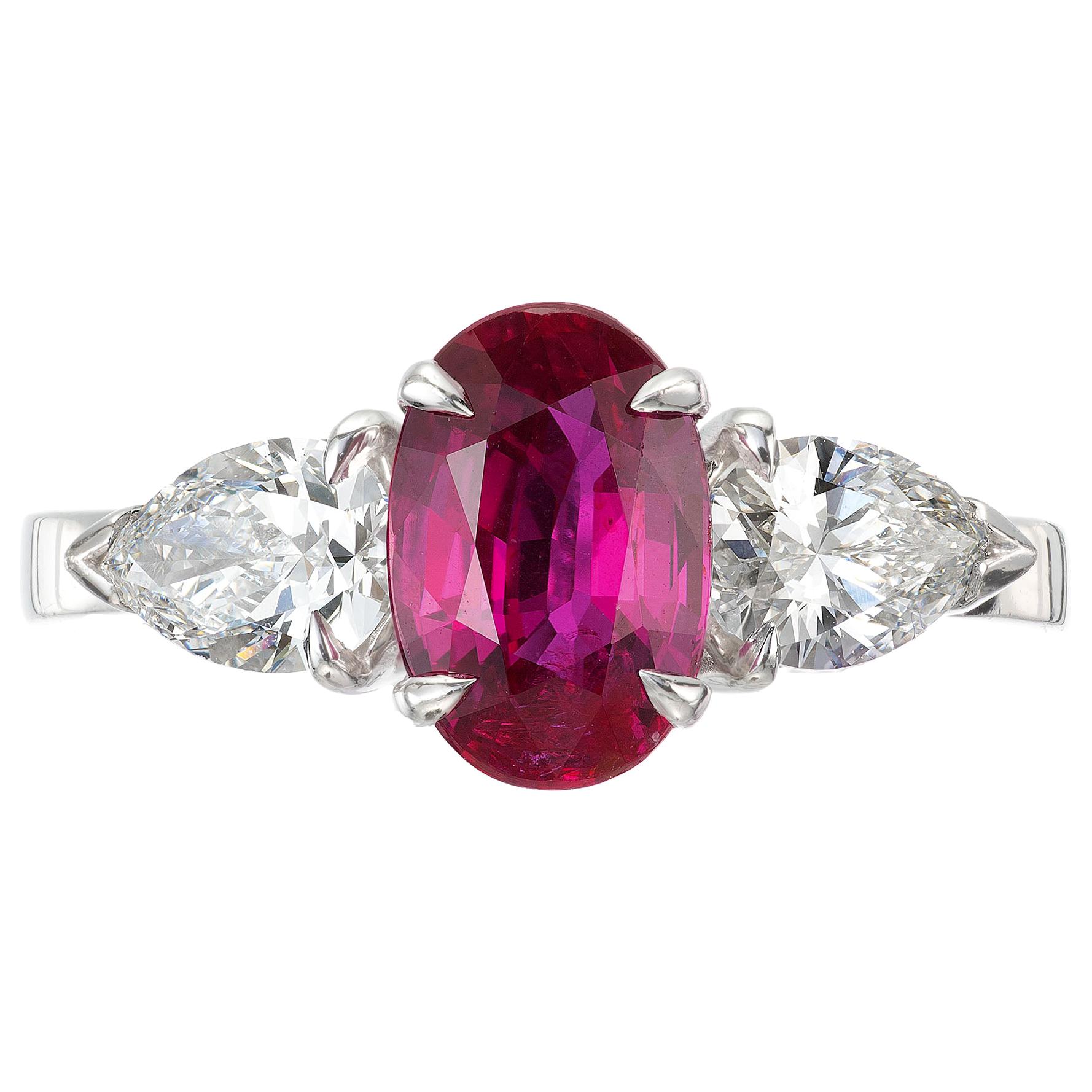 Peter Suchy GIA Certified 2.95 Carat Ruby Diamond Platinum Engagement Ring For Sale