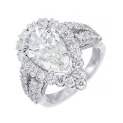 Peter Suchy GIA Certified 2.96 Carat Pear Diamond Halo Platinum Ring