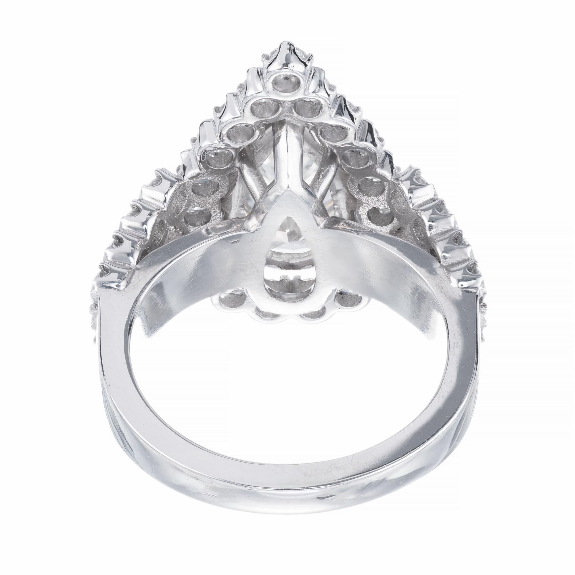 Pear Cut Peter Suchy GIA Certified 2.96 Carat Pear Diamond Halo Platinum Ring