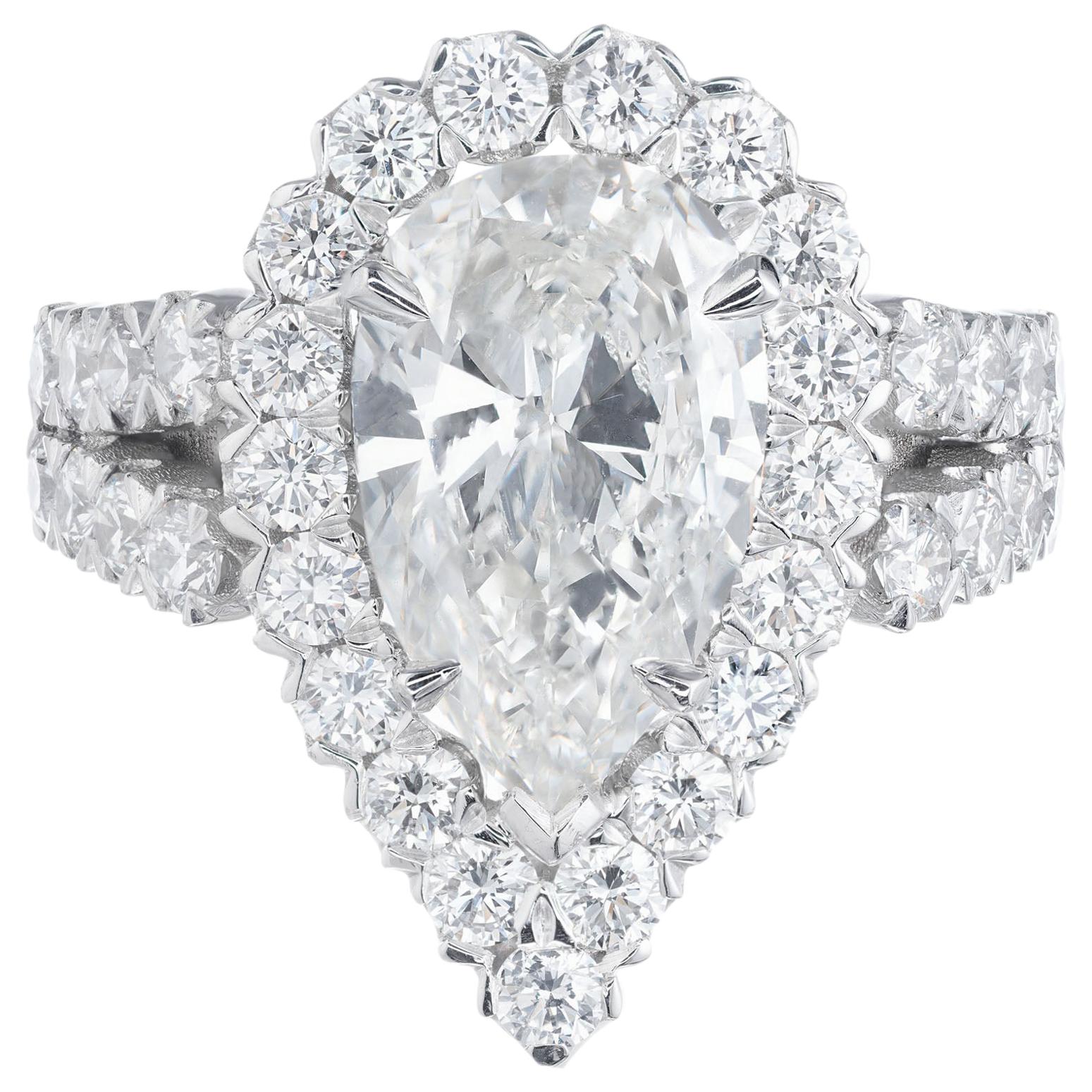 Peter Suchy GIA Certified 2.96 Carat Pear Diamond Halo Platinum Ring