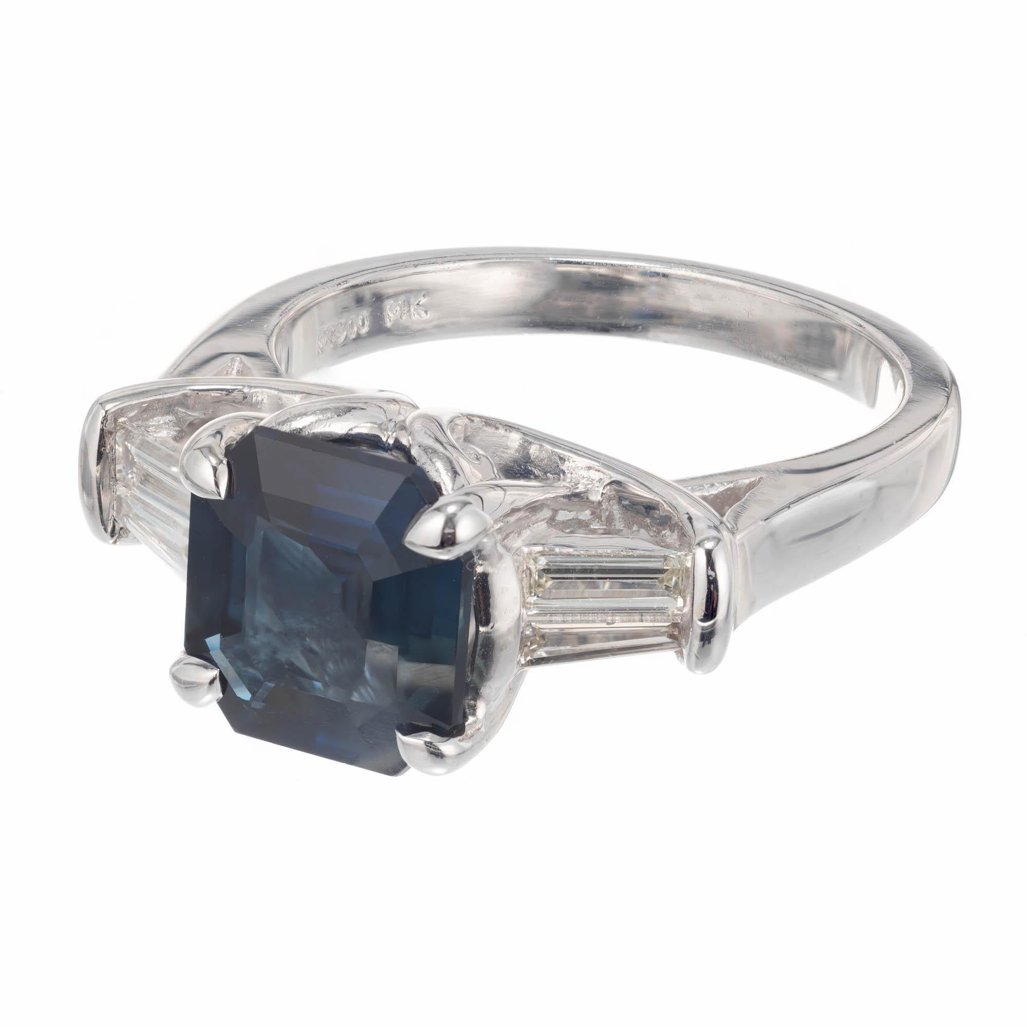 Baguette Cut Peter Suchy GIA Certified 2.97 Carat Sapphire Diamond Platinum Engagement Ring For Sale