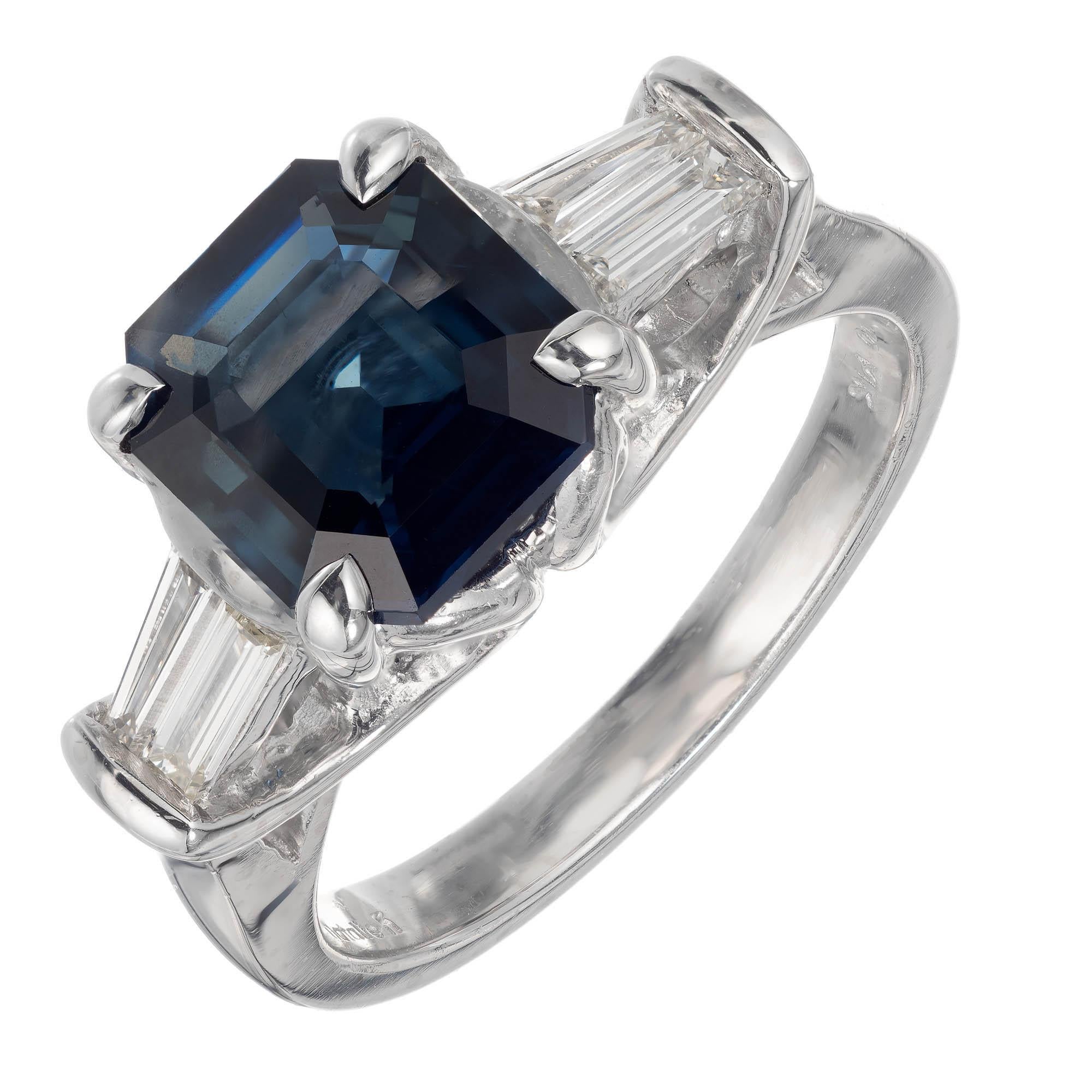 Peter Suchy GIA Certified 2.97 Carat Sapphire Diamond Platinum Engagement Ring