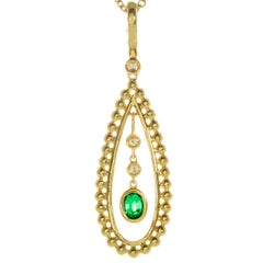 Peter Suchy GIA Certified .30 Carat Emerald Diamond Yellow Gold Pendant