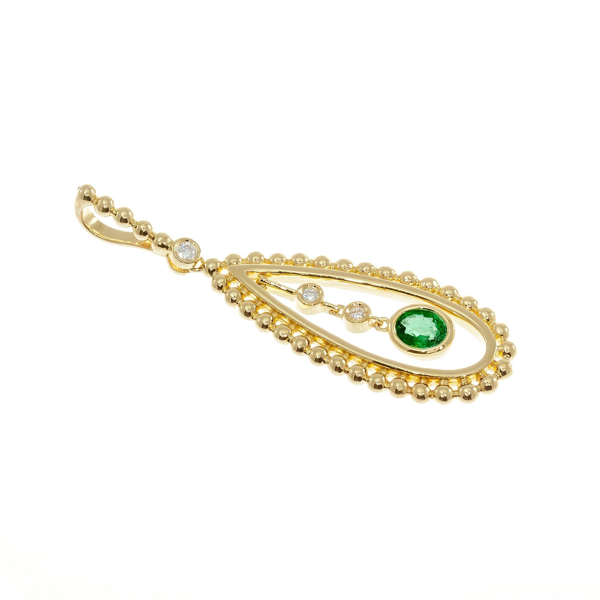 Peter Suchy GIA Certified .30 Carat Emerald Diamond Yellow Gold Pendant In Excellent Condition For Sale In Stamford, CT