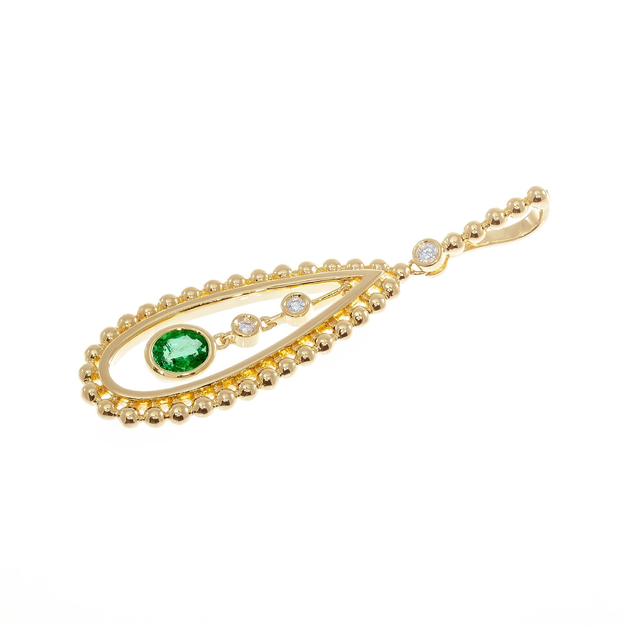 Women's Peter Suchy GIA Certified .30 Carat Emerald Diamond Yellow Gold Pendant For Sale