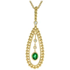 Peter Suchy Pendentif en or jaune certifié GIA de 0,30 carat de diamant émeraude
