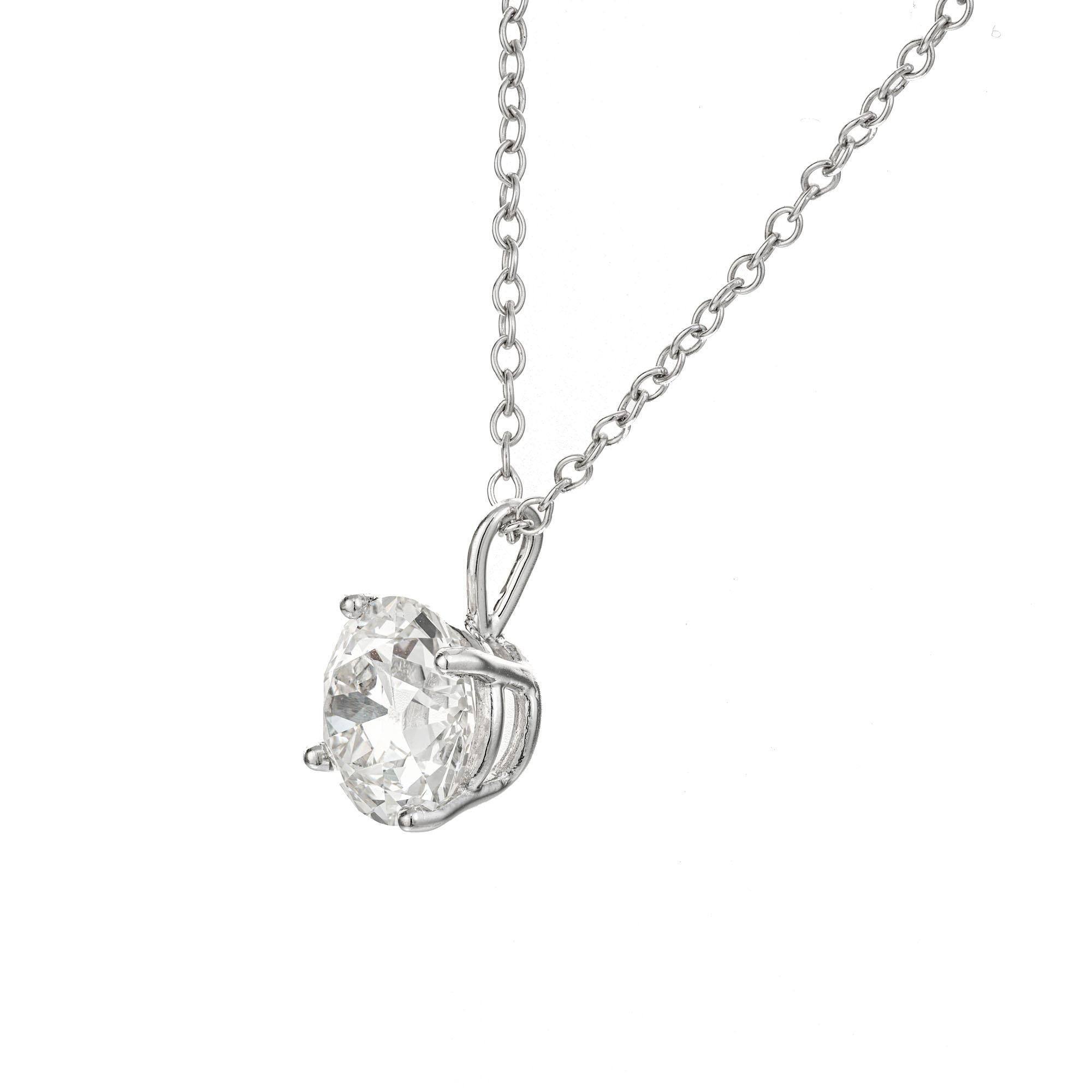 Old European Cut Peter Suchy GIA Certified 3.02 Carat Diamond Platinum Pendant Necklace For Sale