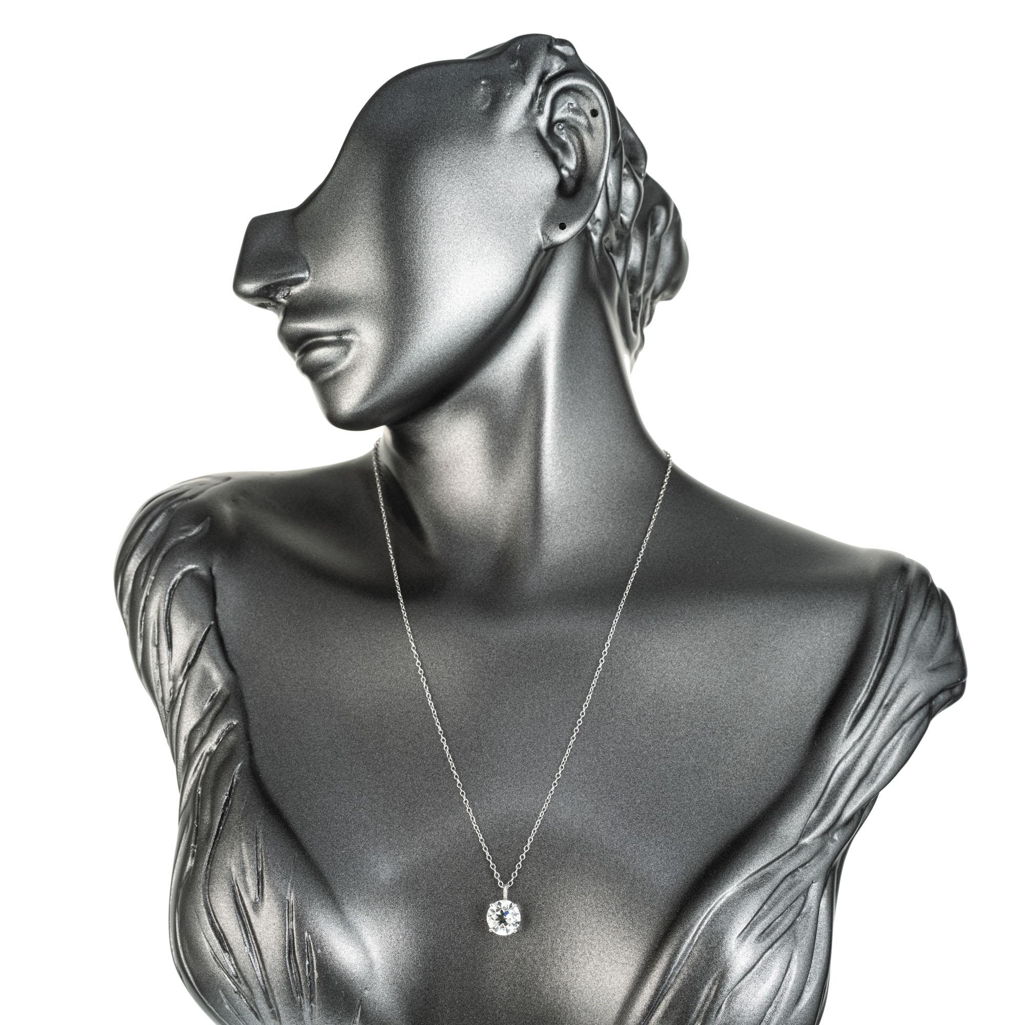 Women's Peter Suchy GIA Certified 3.02 Carat Diamond Platinum Pendant Necklace For Sale