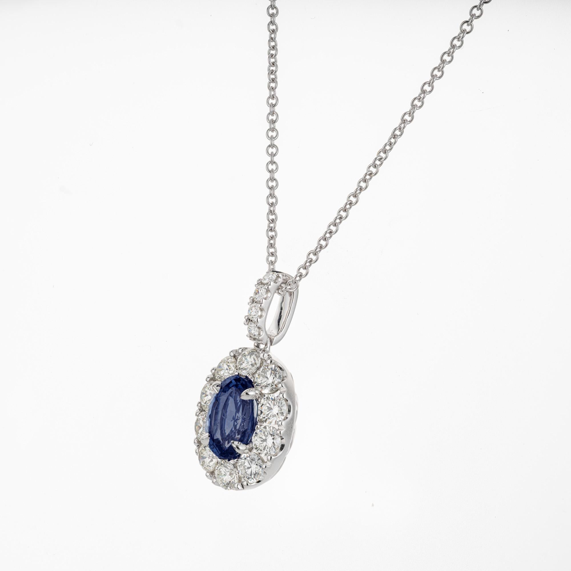 Oval Cut Peter Suchy GIA Certified 3.04 Carat Sapphire Diamond Gold Pendant Necklace For Sale