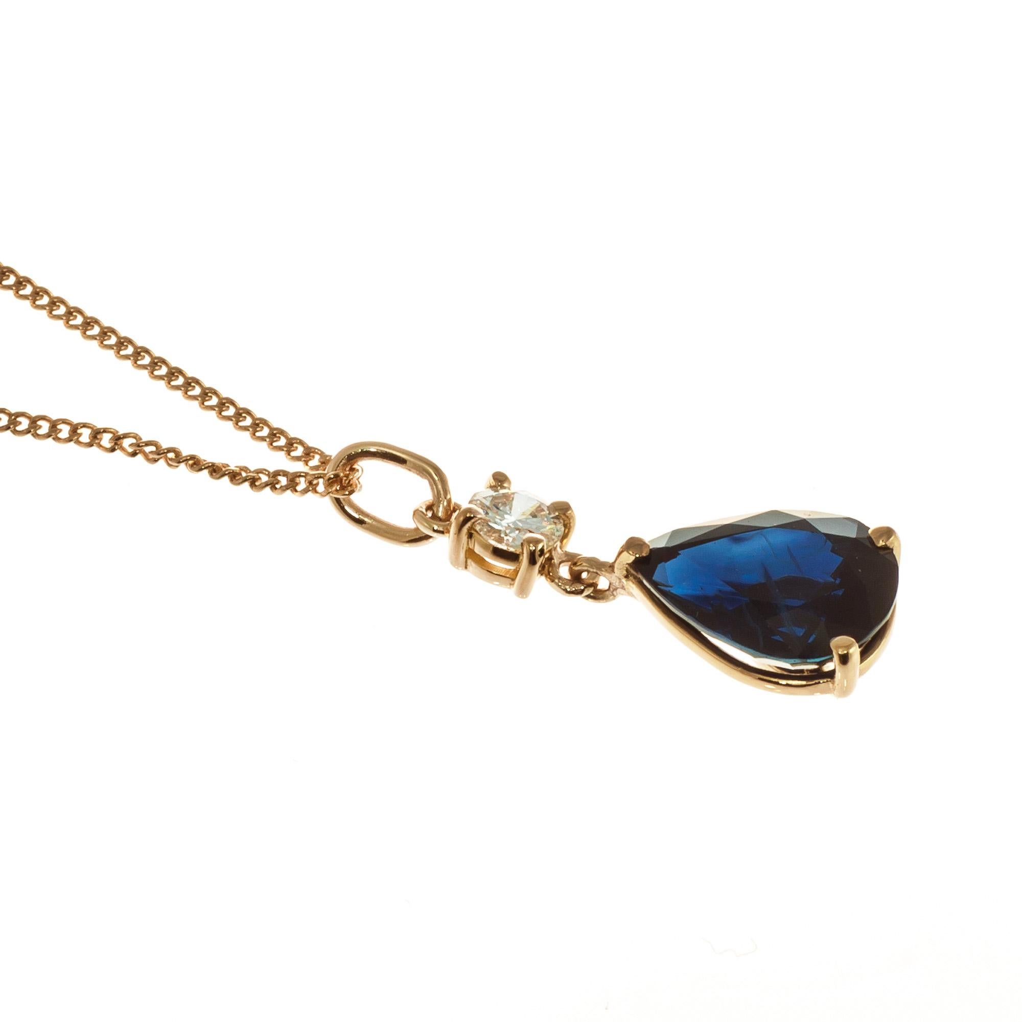 Pear Cut Peter Suchy GIA Certified 3.04 Carat Sapphire Diamond Gold Pendant Necklace For Sale