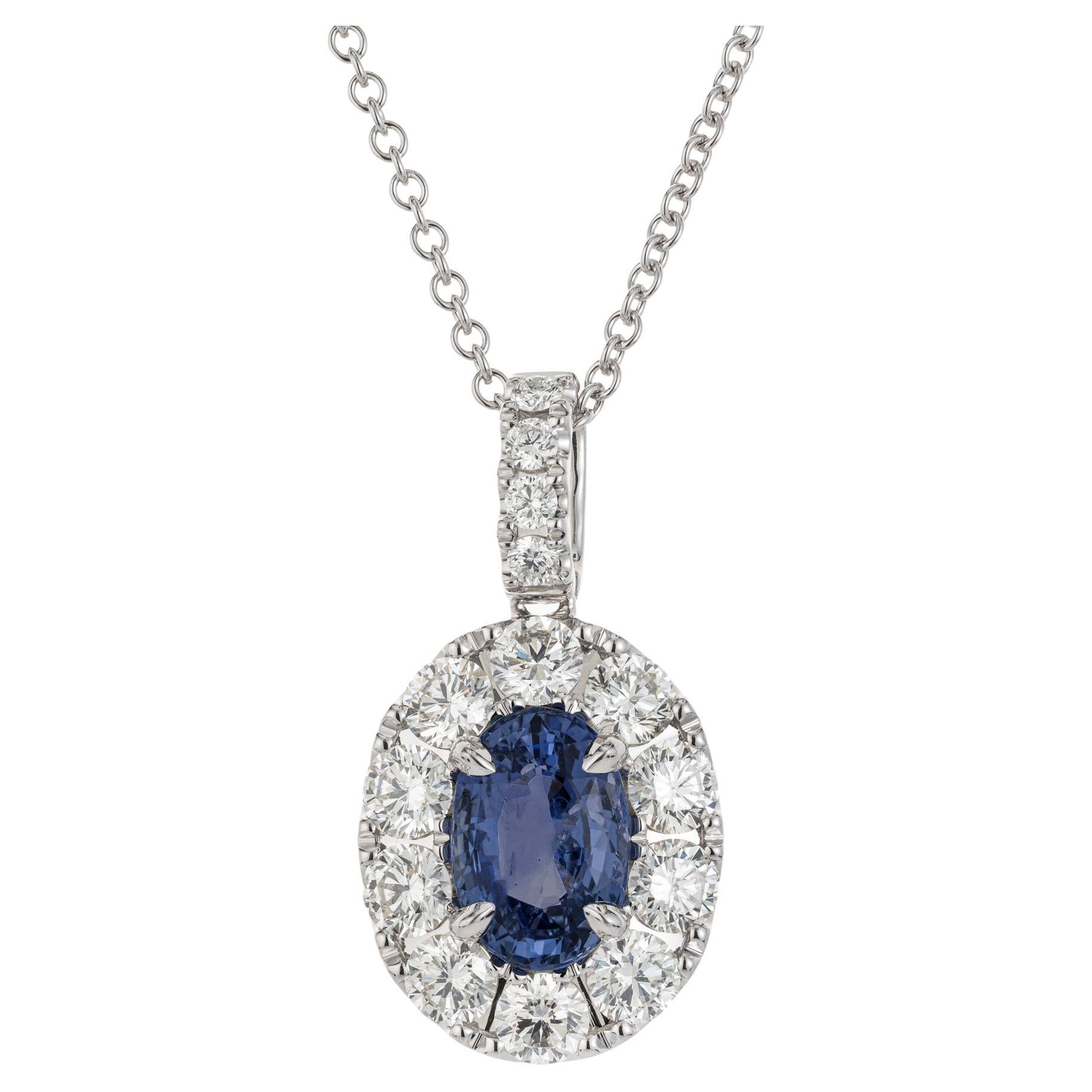 Peter Suchy GIA Certified 3.04 Carat Sapphire Diamond Gold Pendant Necklace