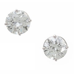 Peter Suchy GIA Certified 3.08 Carat Diamond Platinum Stud Earrings