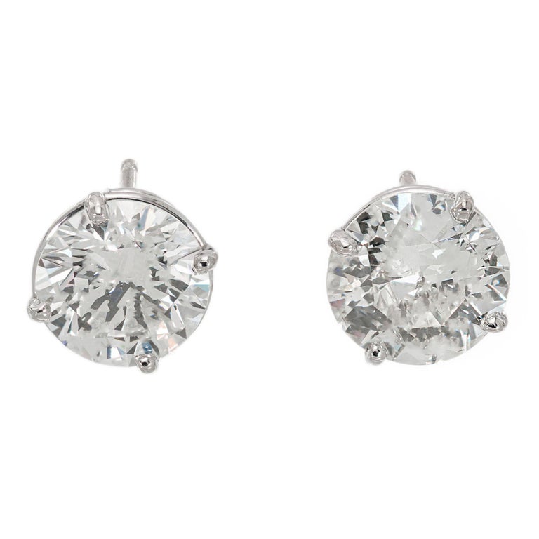 Women's Peter Suchy GIA Certified 3.08 Carat Diamond Platinum Stud Earrings For Sale