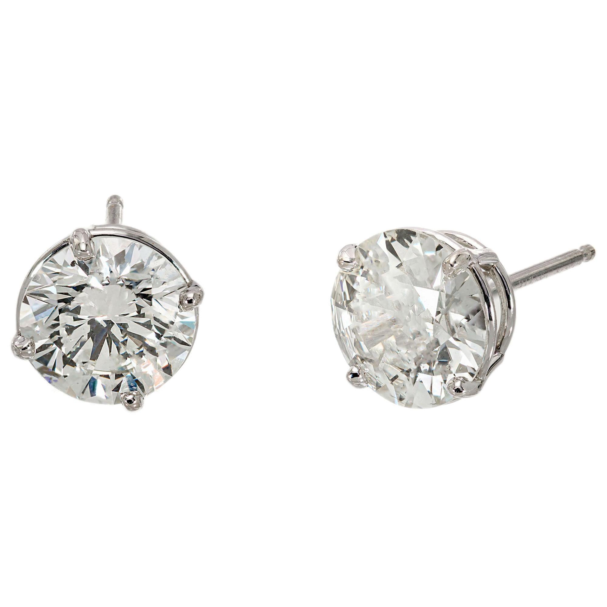 Peter Suchy GIA Certified 3.08 Carat Diamond Platinum Stud Earrings