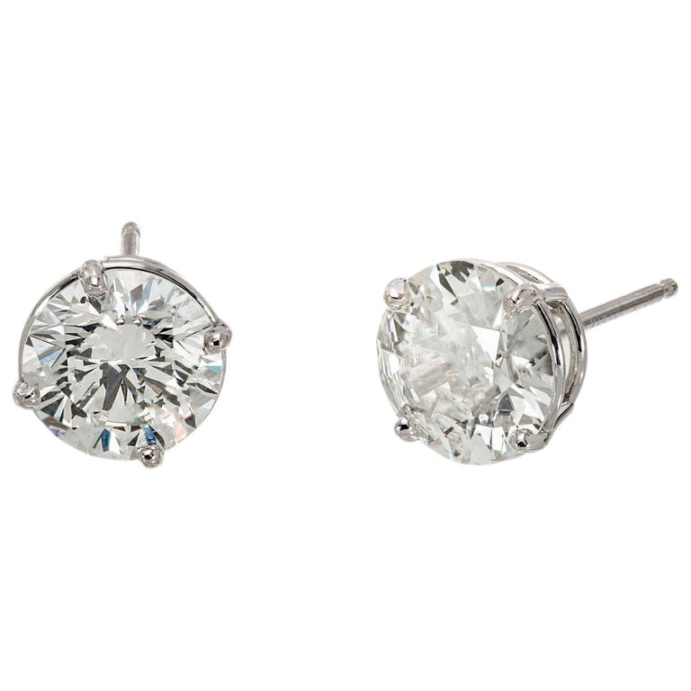 Peter Suchy GIA Certified 3.08 Carat Diamond Platinum Stud Earrings For Sale