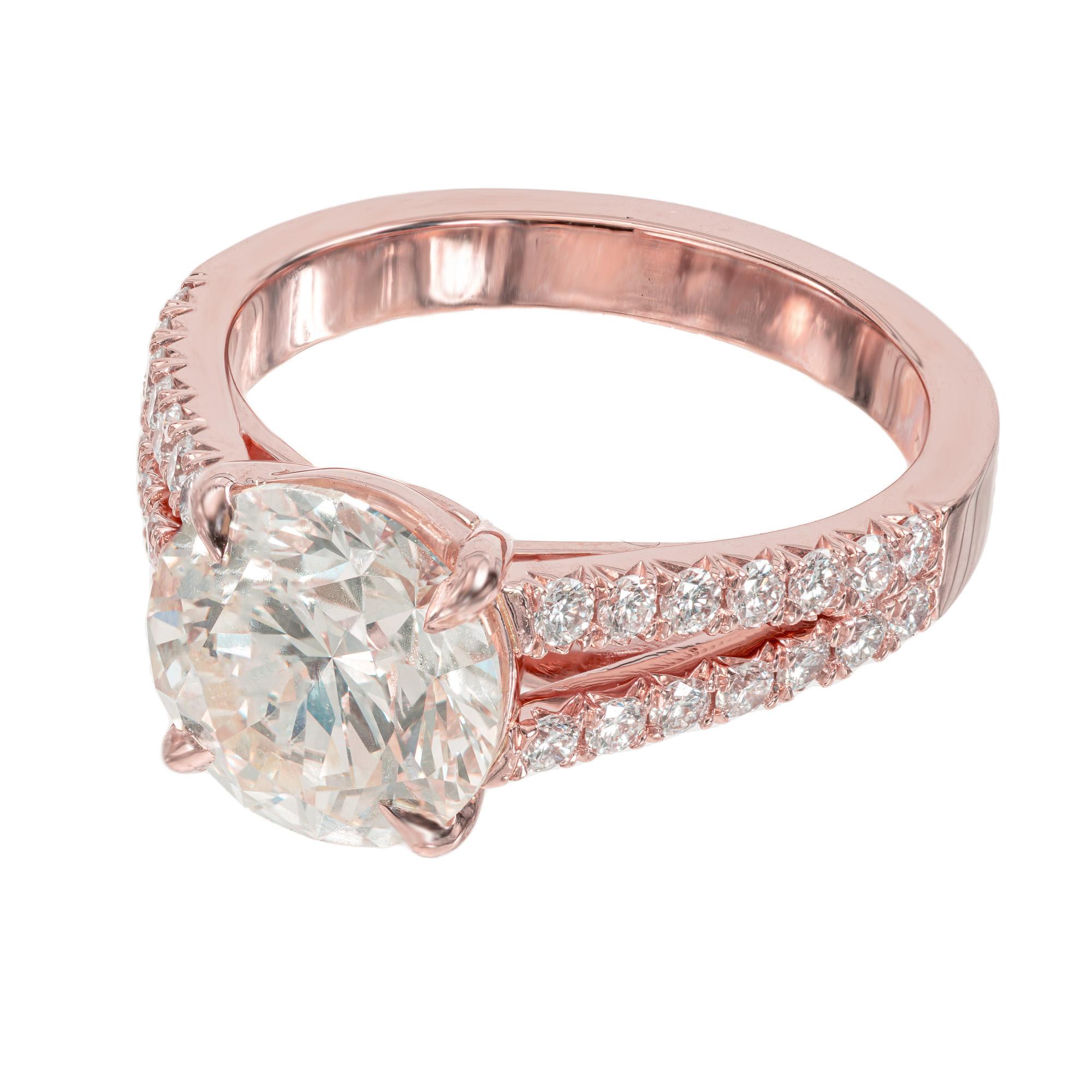 Round Cut Peter Suchy GIA Certified 3.08 Carat Round Diamond Rose Gold Engagement Ring For Sale