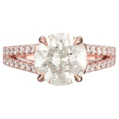 Peter Suchy Anillo de compromiso de oro rosa con diamante redondo de 3.08 quilates certificado por el GIA