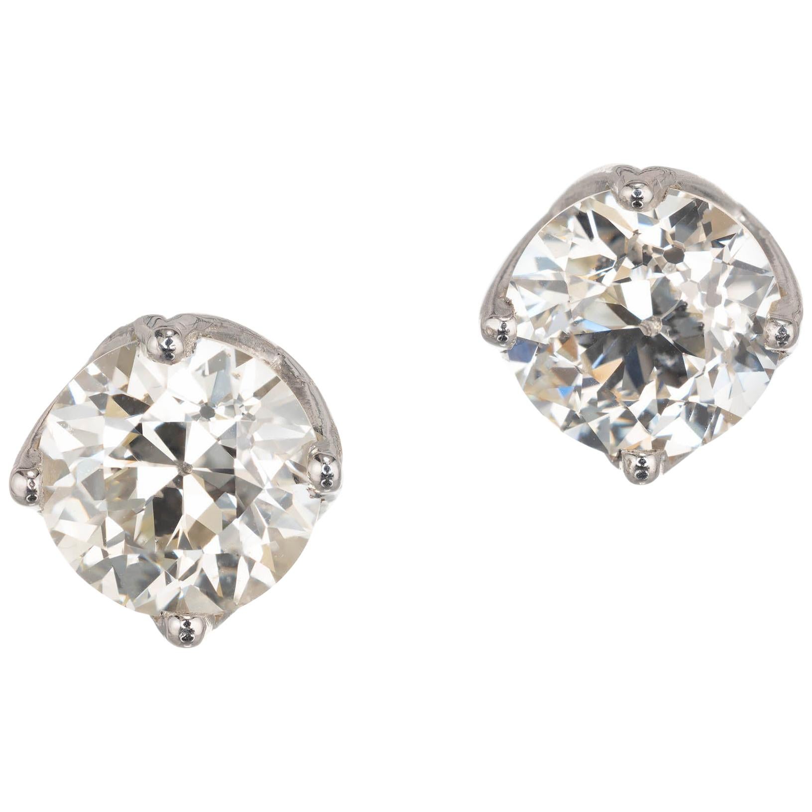 Peter Suchy GIA Certified 3.18 Carat Diamond Platinum Stud Earrings For Sale