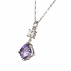 Peter Suchy GIA Certified 3.18 Carat Sapphire Diamond Platinum Pendant Necklace