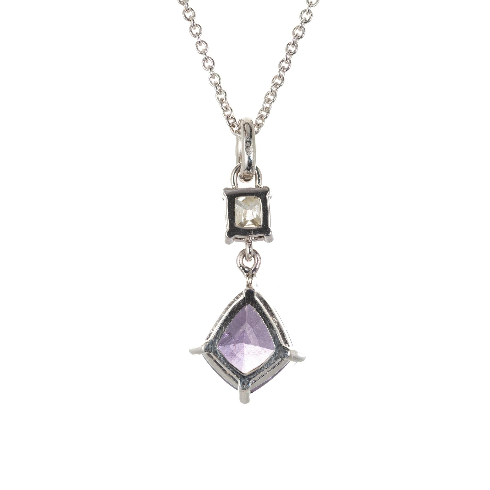 Round Cut Peter Suchy GIA Certified 3.18 Carat Sapphire Diamond Platinum Pendant Necklace For Sale