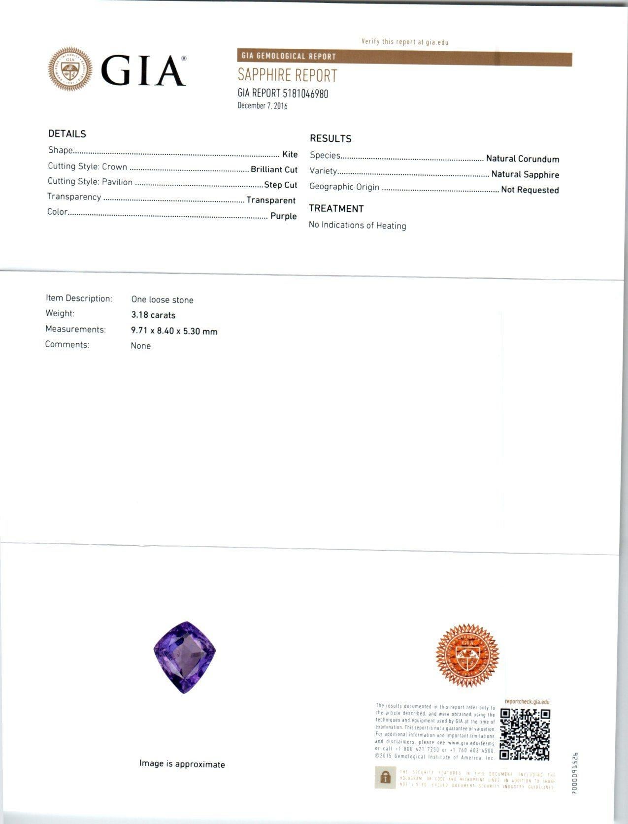 Peter Suchy GIA Certified 3.18 Carat Sapphire Diamond Platinum Pendant Necklace For Sale 1