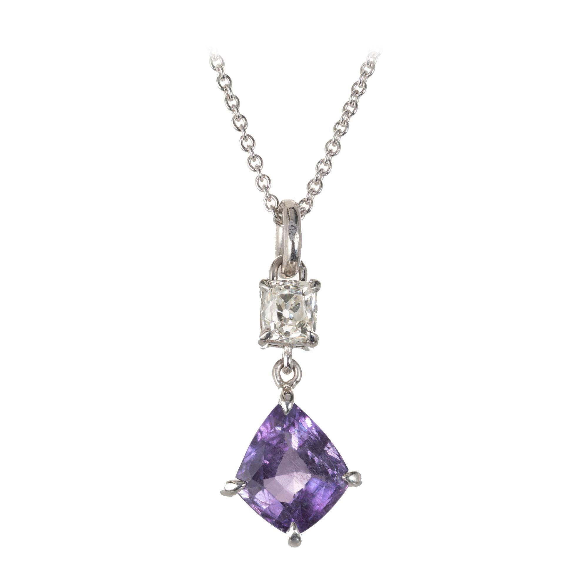 Peter Suchy GIA Certified 3.18 Carat Sapphire Diamond Platinum Pendant Necklace