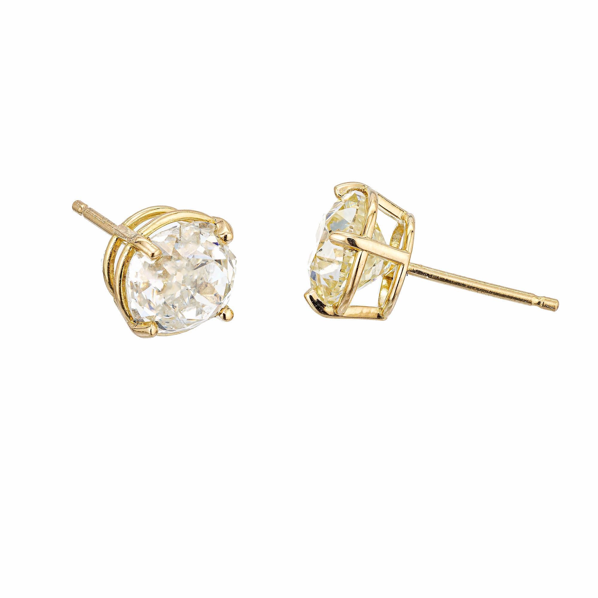 Peter Suchy GIA Certified 3.25 Carat Diamond Yellow Gold Stud Earrings For Sale 1
