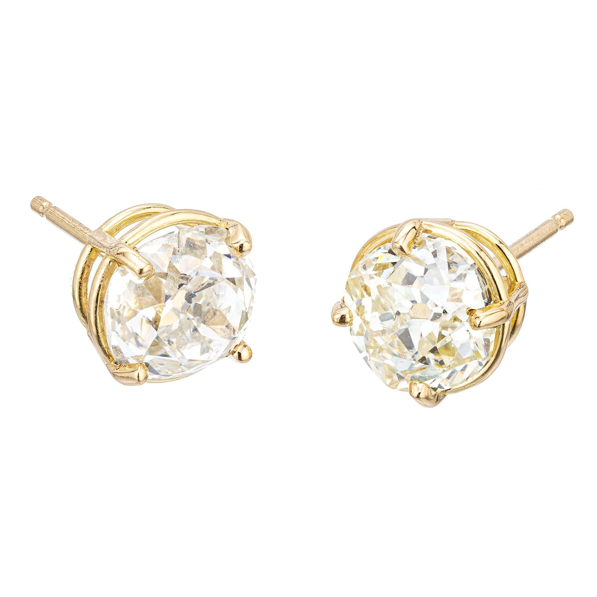 Peter Suchy GIA Certified 3.25 Carat Diamond Yellow Gold Stud Earrings For Sale