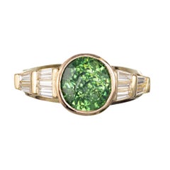 Peter Suchy Anello di fidanzamento in oro con diamante e zircone verde, certificato GIA, da 3,44 carati