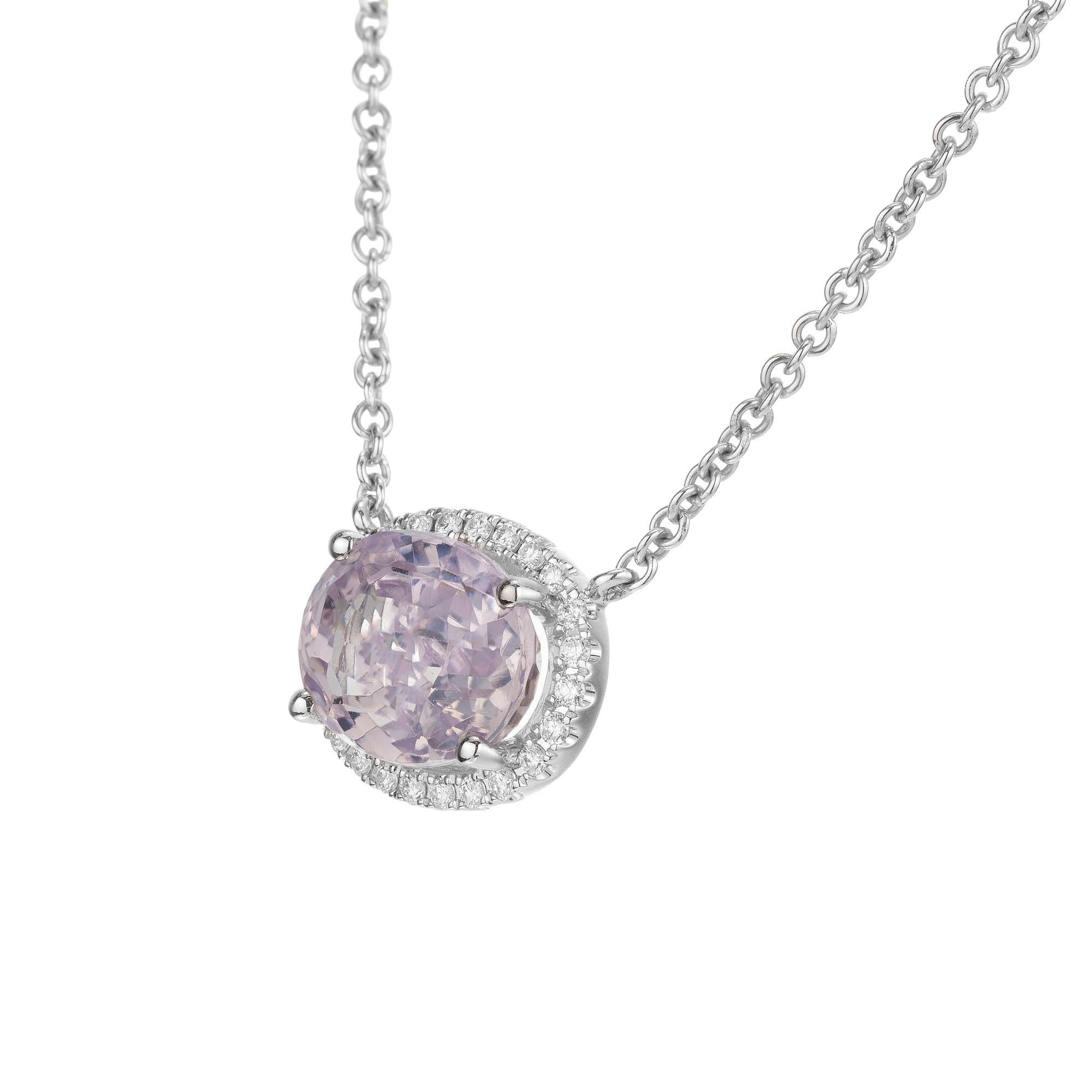 Oval Cut Peter Suchy GIA Certified 3.45 Carat Pink Sapphire Diamond Pendant Necklace For Sale