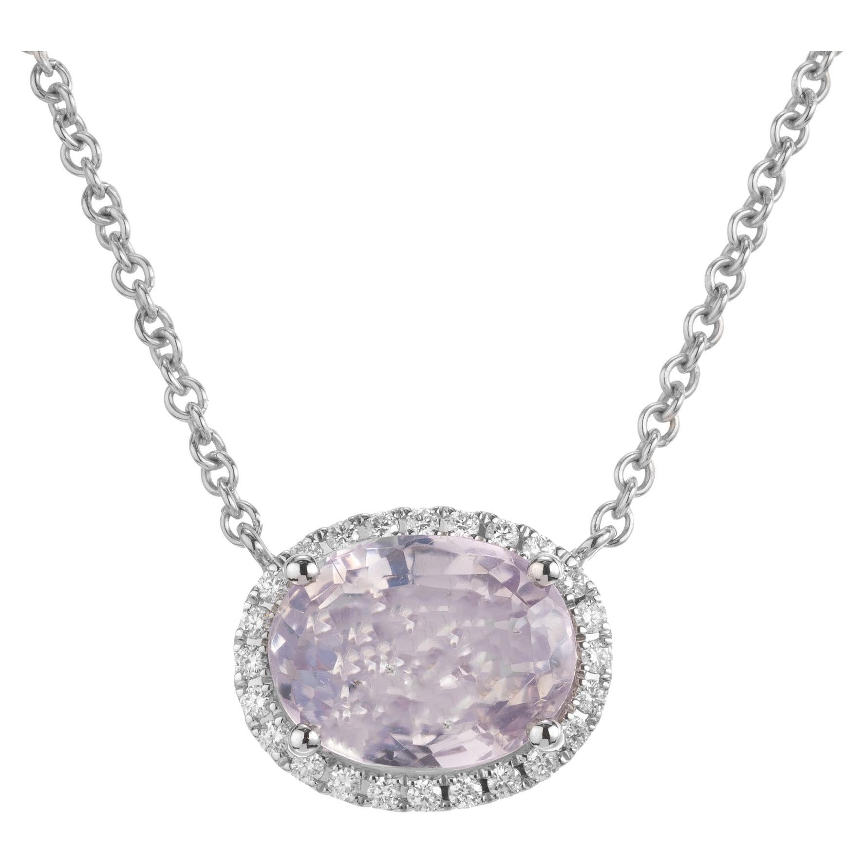 Peter Suchy GIA Certified 3.45 Carat Pink Sapphire Diamond Pendant Necklace For Sale