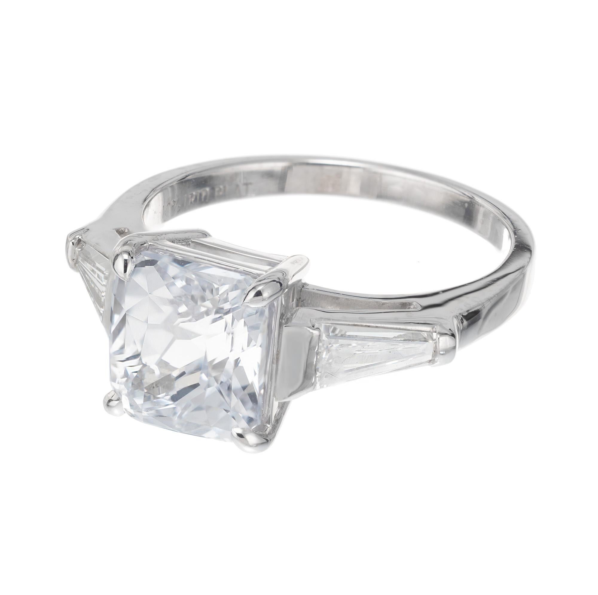 Baguette Cut Peter Suchy GIA Certified 3.47 Carat Sapphire Diamond Platinum Engagement Ring